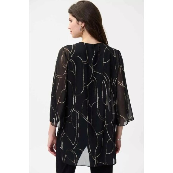Joseph Ribkoff | 18 Black JDS Tunic Top Dressy Sheer Mature Sequin Chain Overlay - Picture 14 of 15